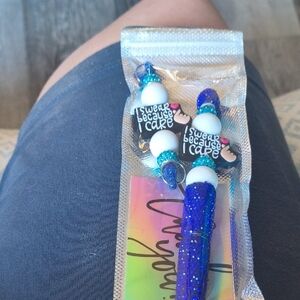 Blue Glitter Beaded Keychain